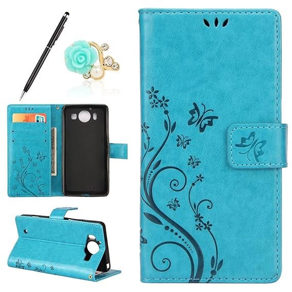 Uposao PU Lederhülle Für Microsoft Lumia 950 Hülle Nokia N950 Handyhülle Druck Schmetterling Totem Muster Flip Case Ledertasc