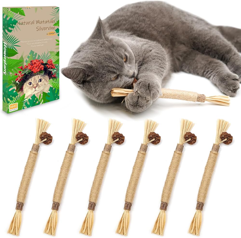 flowerstarry 6 Packs Natural Matatabi Silvervine Cat Chew Sticks 21cm