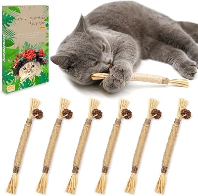 flowerstarry 6 Packs Natural Matatabi Silvervine Cat Chew Sticks 21cm