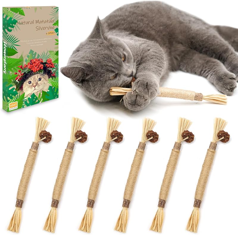 flowerstarry 6 Packs Natural Matatabi Silvervine Cat Chew Sticks 21cm