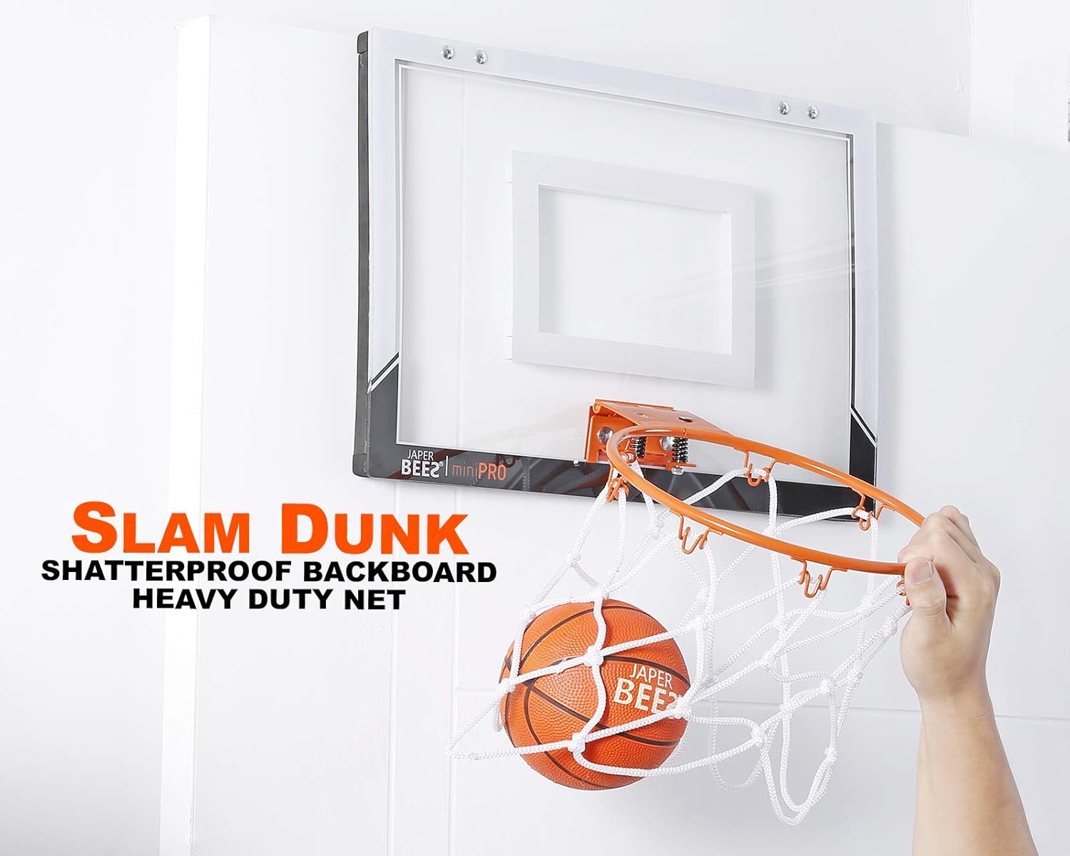 JAPER BEES Indoor Mini Basketball Hoop Over The Door & Wall Mount Indoor Basketball Hoop w/Shatterproof Backboard(Mini Pro) : Sports & Outdoors