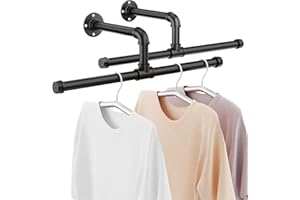 FANHAO Industrial Pipe Clothes Rack, Heavy Duty Rustic Detachable Wall Mounted Clothing Rack Black Iron Garment Bar, Multi-purpose Hanging Rod for Closet Storage, 2 Pack
