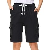 HOW'ON Women's Casual Loose Fit Twill Bermuda Cargo Shorts Multi Pocket Straight Shorts