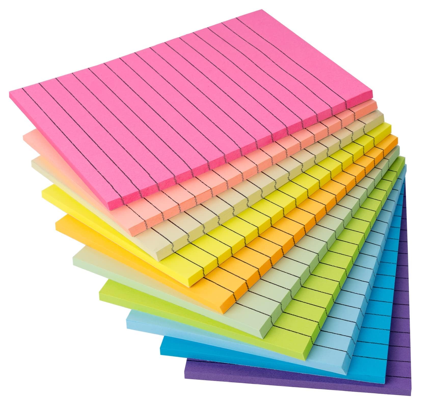 Agoer 10 Pack/Pad Lined Sticky Notes (500 Sheets Total), Sticky Notes with Lines 4" x 6", Bright Super Sticky Post Colorful Notes for Office, School, Meeting, House