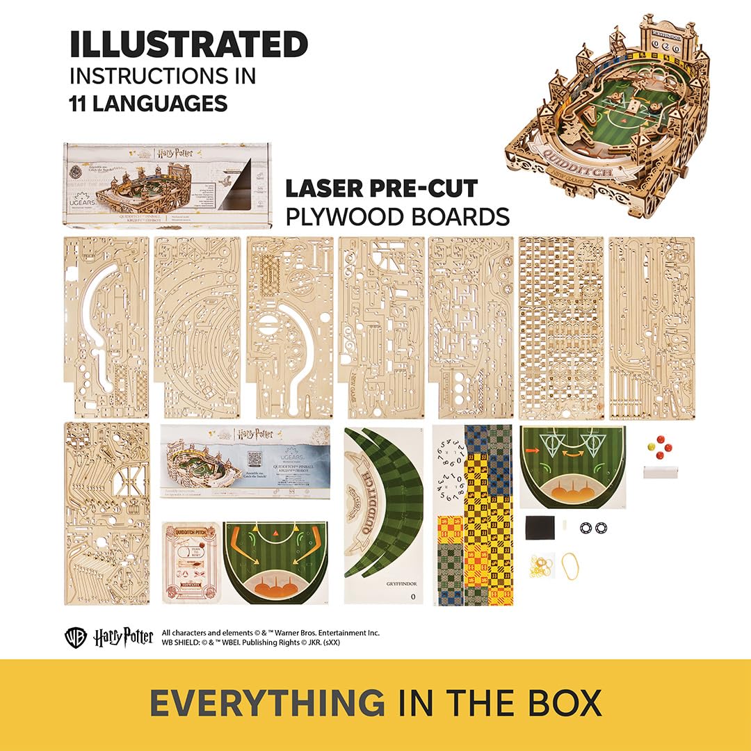 Ugears Quidditch Pinball 3D Puzzle Holz - 3D Holzpuzzle Harry Potter Flipper Maschine Modellbausatz Erwachsene Flipperautomat - Harry Potter Geschenke Holzpuzzle Erwachsene für Geburtstag - 402 Teile 7