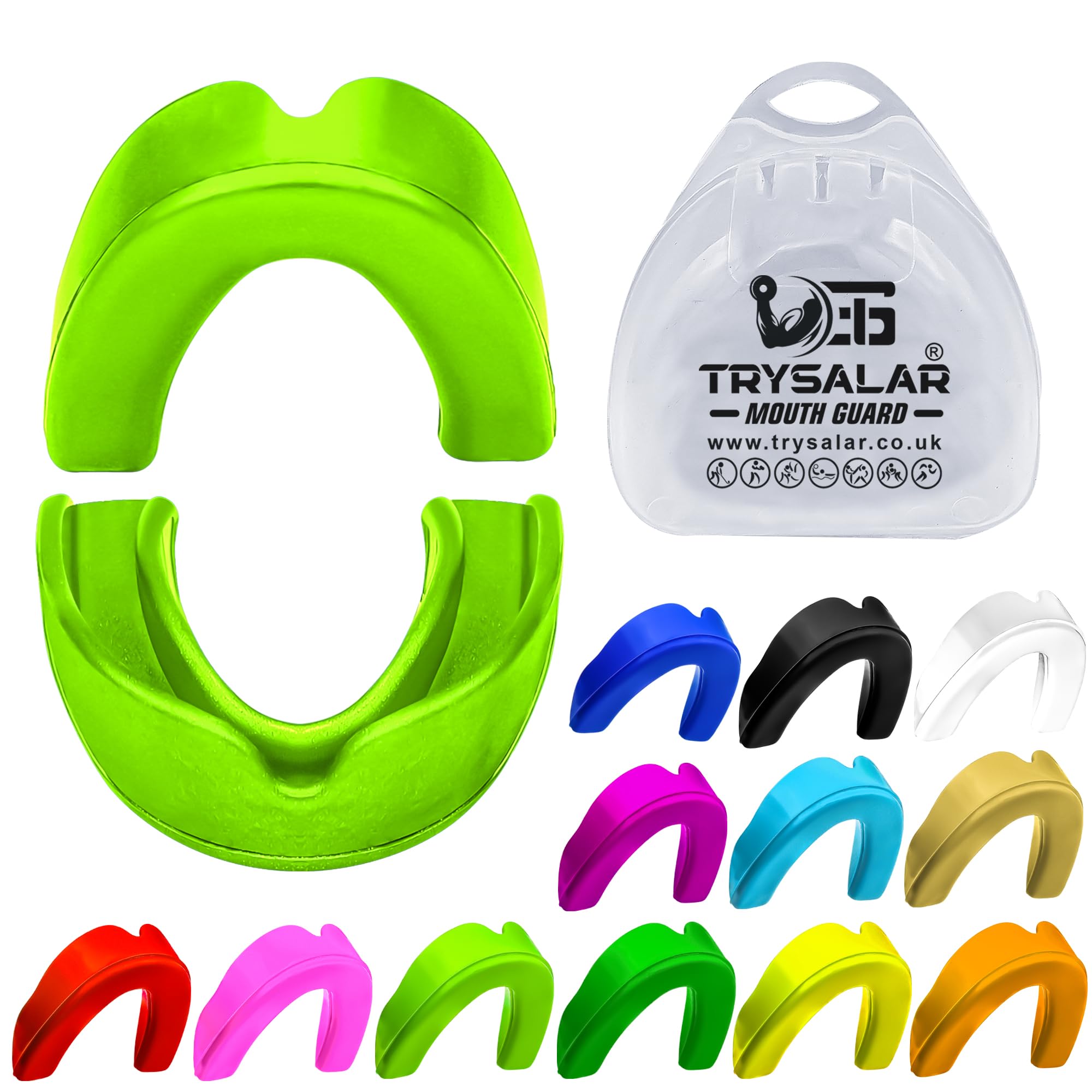 TrySalar Mouthguards for Rugby Boxing Sports Gum Shield Adult Senior Professional Mouth Guard Jaw Protection Case Martial Arts Judo Karate MMA Muay Thai Hockey Football Lacrosse Men Women(Fluo Green)