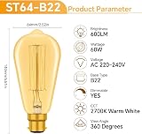 Caldarax 3 Pack B22 Edison Bulbs ST64 Amber Glass 2700K 600 LM view 2