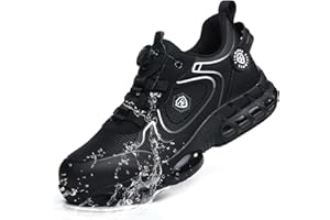 WQIWQ Waterproof Safety Shoes for Men Steel Toe Work Shoes Lightweight Construction Shoes Non Slip Air Cushioning Slip On Wor