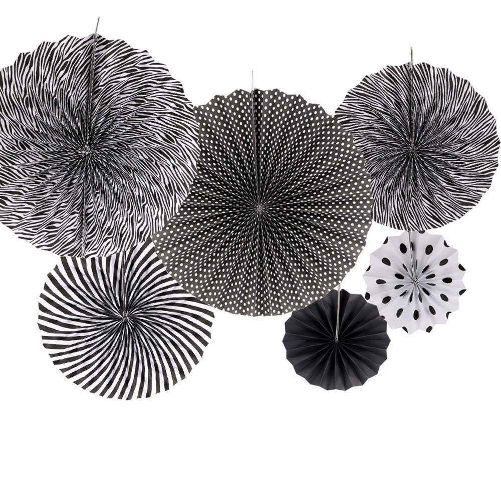 Time to Sparkle 6pcs Mix Hanging Paper Flowers Party Fan Tissue Paper Fan Festival Party Wedding Home Birthday Decor, 6X Fan-Black
