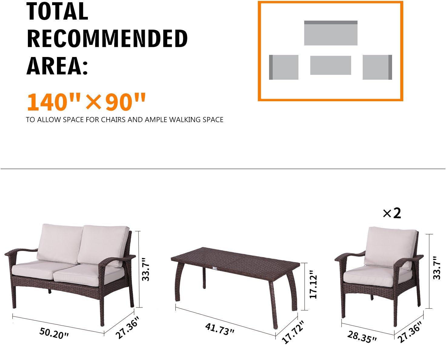 Amazon Com Diensday Patio Outdoor Furniture Sectional Chair Sofa Conversation Sets Deep Seating Cushions Bistro Set Olefin Cushion W Water Resistant Pe Wicker Glass Coffee Table 4 Piece Beige Garden Outdoor