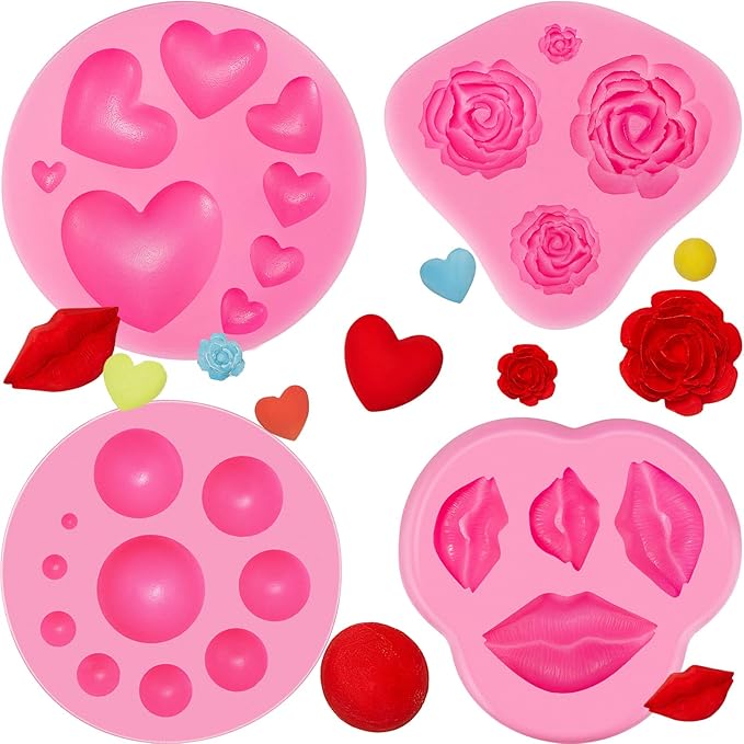Valentine's day greeting cards to india from archies, valentine's gifts 4 Pieces Wedding Fondant Molds Lips Mold Heart Pearl Dot Rose Flower
