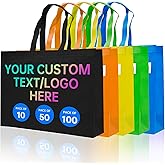 JEOHLORY Custom Tote Bags 10/50/100 Pack,Promotional Items With Your Logo, personalized Bulk Grocery Bags, Reusable Shopping Bags