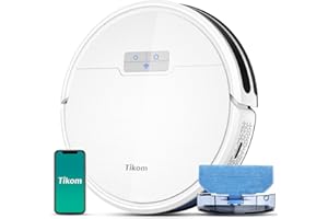 Tikom Robot Vacuum and Mop Combo 2 in 1, 4500Pa Strong Suction, G8000 Pro Robotic Vacuum Cleaner, 150mins Max, Wi-Fi, Self-Charging, Good for Carpet, Hard Floor