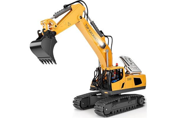 KIDMARKT Remote Control Excavator Toy for Boys | 11-Channel Metal Construction Truck with Lights, 2×1200mAh Batteries, 120-Mi