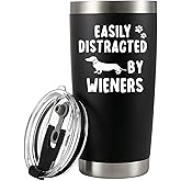 Easily Distracted By Wieners Tumbler Dachshund Dog Lover Gifts Pet Lover Girlfriend Boyfriend Sister Brother Mom Dad Stainless Steel Vacuum Insulated Tumblers With Lid And Straw (Black, 20 oz)