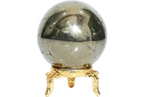 Crocon Golden Pyrite Stone Ball with Metal Stand Gemstone Ball Healing Stone Sphere Sculpture Figurine for Fengshui Divination Home Decoration Photography Crystal Sphere Size: 40-50mm