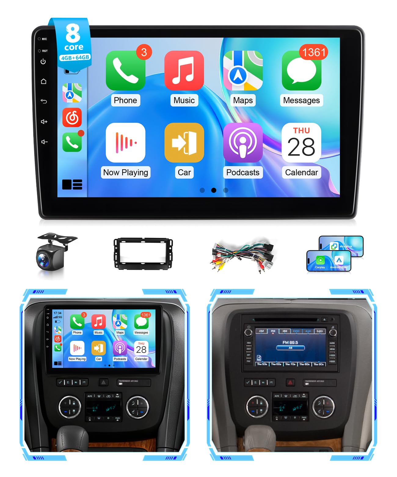 Photo 1 of *UNTESTED*
Wadpon 8Core 4G + 64G Android Car Stereo for GMC Chevy 2007 to 2014 Wireless Apple CarPlay Android Auto, 10.1in IPS Touch Screen for GMC Chevy Head Unit 5G WiFi GPS Navi FM RDS EQ DSP Audio SWC