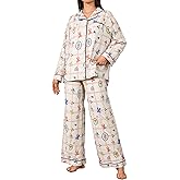 iChunhua Women's Pajamas Set Long Sleeve Sleepwear Soft Button Down Loungewear Nightwear Wide Leg Pjs Set