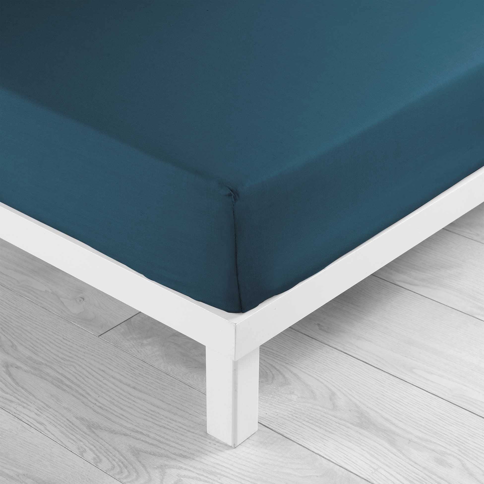 douceur d'intérieur, Fitted Sheet (160 x 200 cm) Lina Blue, 100% Cotton