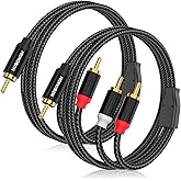 HOSONGIN RCA Y Splitter Cable, 6.6ft, 2 Pack, Gold-Plated, Noise-Free Durable Braided Audio Cable, 1 Male to 2 Male Adapter for Subwoofers, Amplifiers, TVs, Home Theater, Hi-Fi Systems