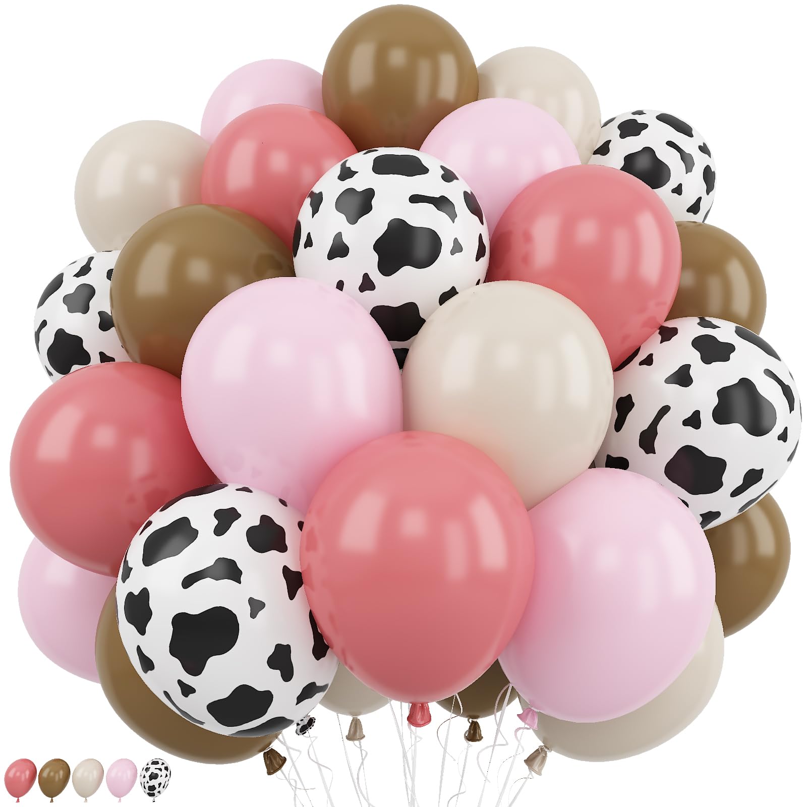 Cowgirl Balloons Dusty Pink Brown Cow Print Balloons Light Pink Khaki Tan Coffee Sand White Nude Balloon Set for Western Cowboy Girls Farm Rodeo Rustic Baby Shower Birthday Party Decorations — image 1