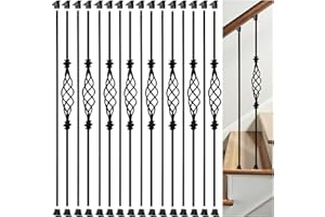 AAqq Decor 16 Pack Balusters for Staircase Interior Hollow Big Basket and Straight Stair Spindles 1/2" Square Iron Balusters with 32 Swivel Shoes(A111-16)
