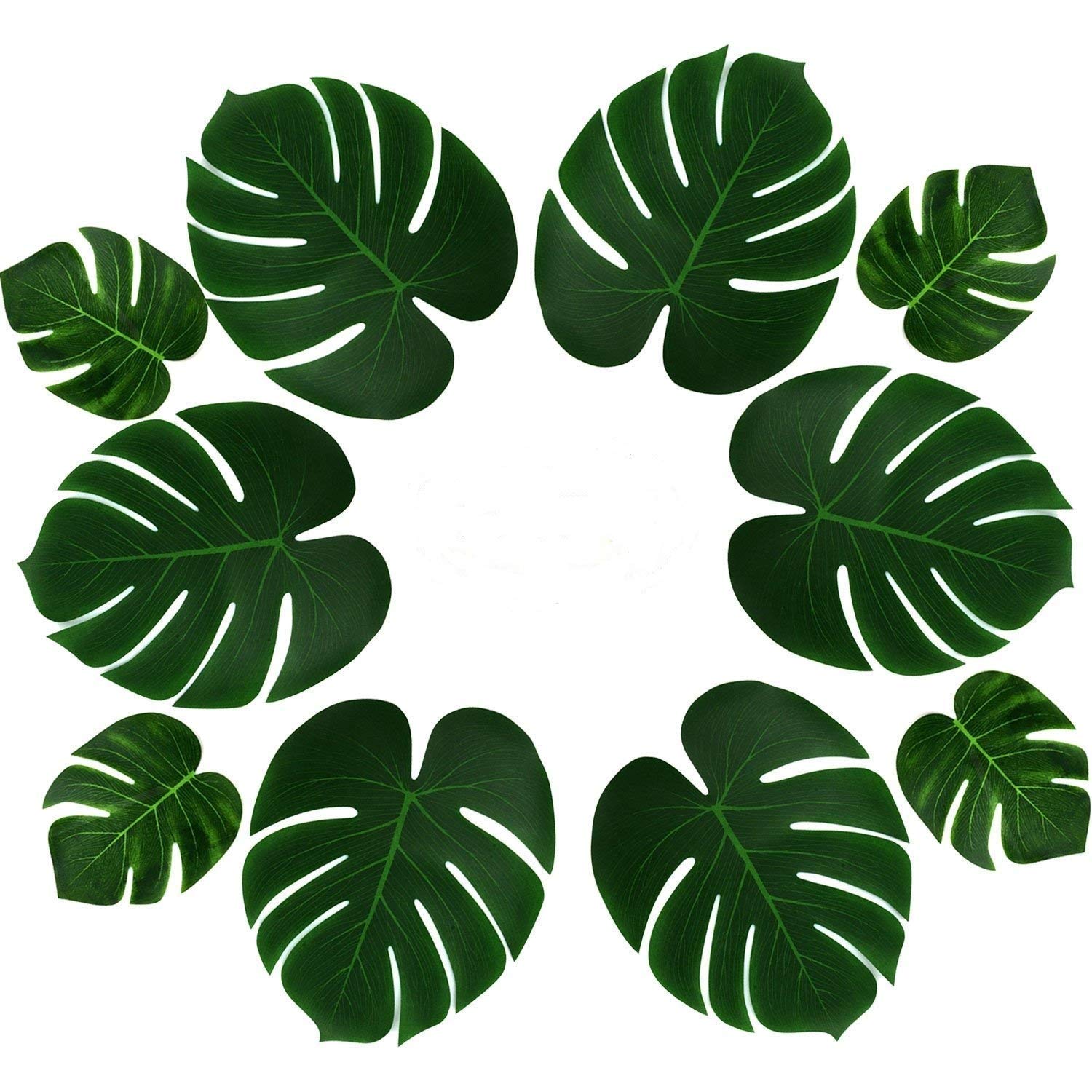 PovKeever 24 Pieces Tropical Palm Leaves Simulation Imitation Plant Leaf for Table Party Hawaiian Luau Party Jungle Beach Theme Party Decorations