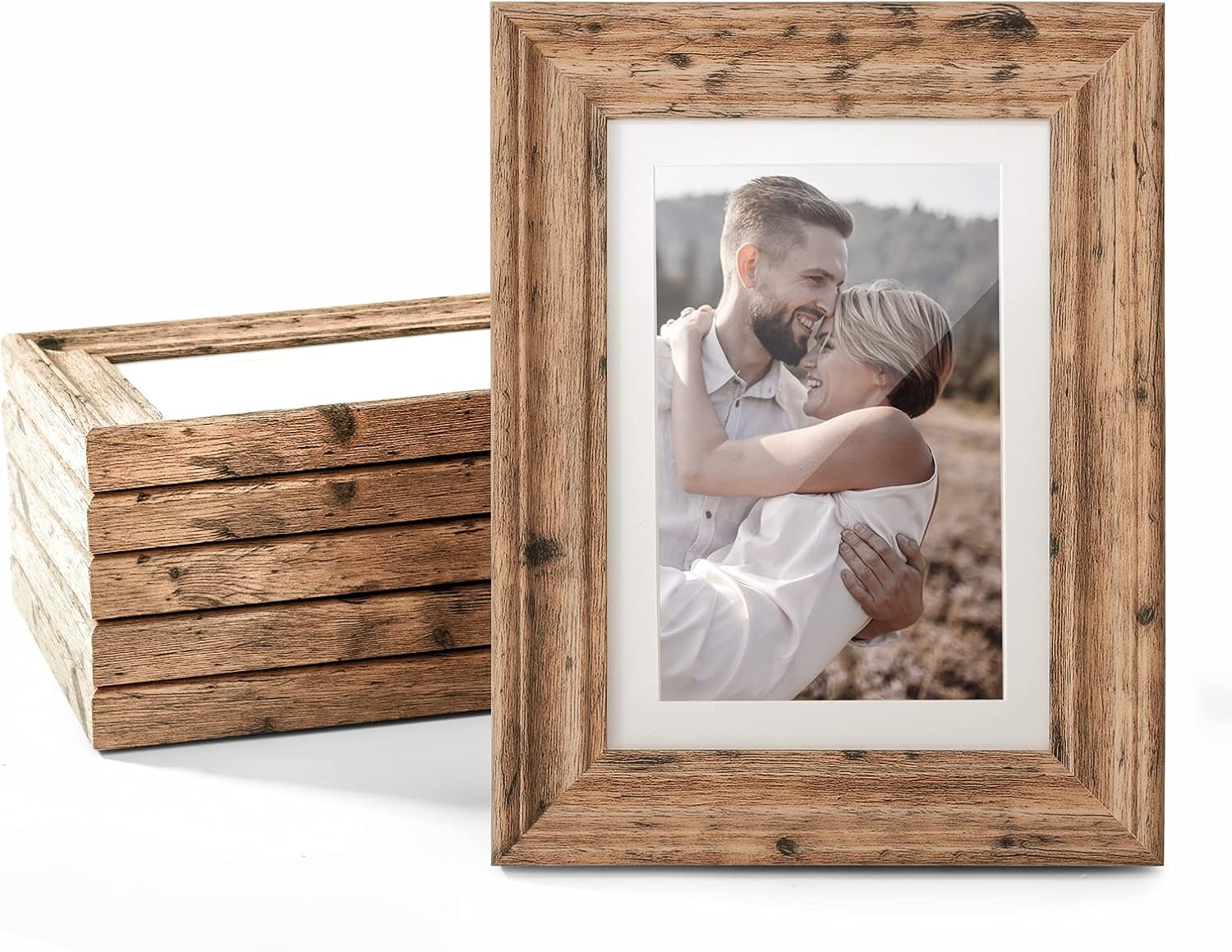 Photo Albums, Frames & Accessories - TWING 5x7 Picture Frames Set of 6, Rustic Picture Frame 4x6 with Mat or 5X7 Without Mat, Tabletop Display Wall Mounting Collage Photo Frames Brown Walnut Wood Pattern