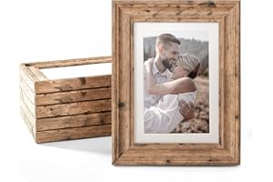 TWING 5x7 Picture Frames Set of 6, Rustic Picture Frame 4x6 with Mat or 5X7 Without Mat, Tabletop Display Wall Mounting Collage Photo Frames Brown Walnut Wood Pattern