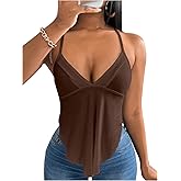 SOLY HUX Women's Deep V Neck Cami Top Sleeveless Criss Cross Tie Backless Asymmetrical Flowy Tops