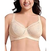 Plusfreeee Women's Minimizer Bra Full Coverage Plus Size Bras for Women Lace Unlined Bra with Underwire for Heavy Breast