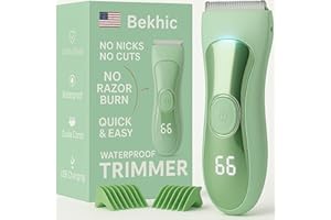 BEKHIC Bikini Body & Groin Hair Trimmer with LED Light – Waterproof Electric Trimmer for Women Men, Skin-Friendly Ceramic Blade, Travel Lock, Rechargeable Razor for Pubic Area, Chest, Bikini & Sensitive Skin