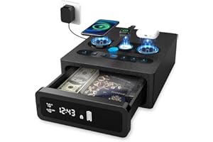 Biometric Smart Gun Safe with Wireless Charging, 3-in-1 Quick-Access Handgun Safe with Fingerprint & Backlit Keypad, Bedside 