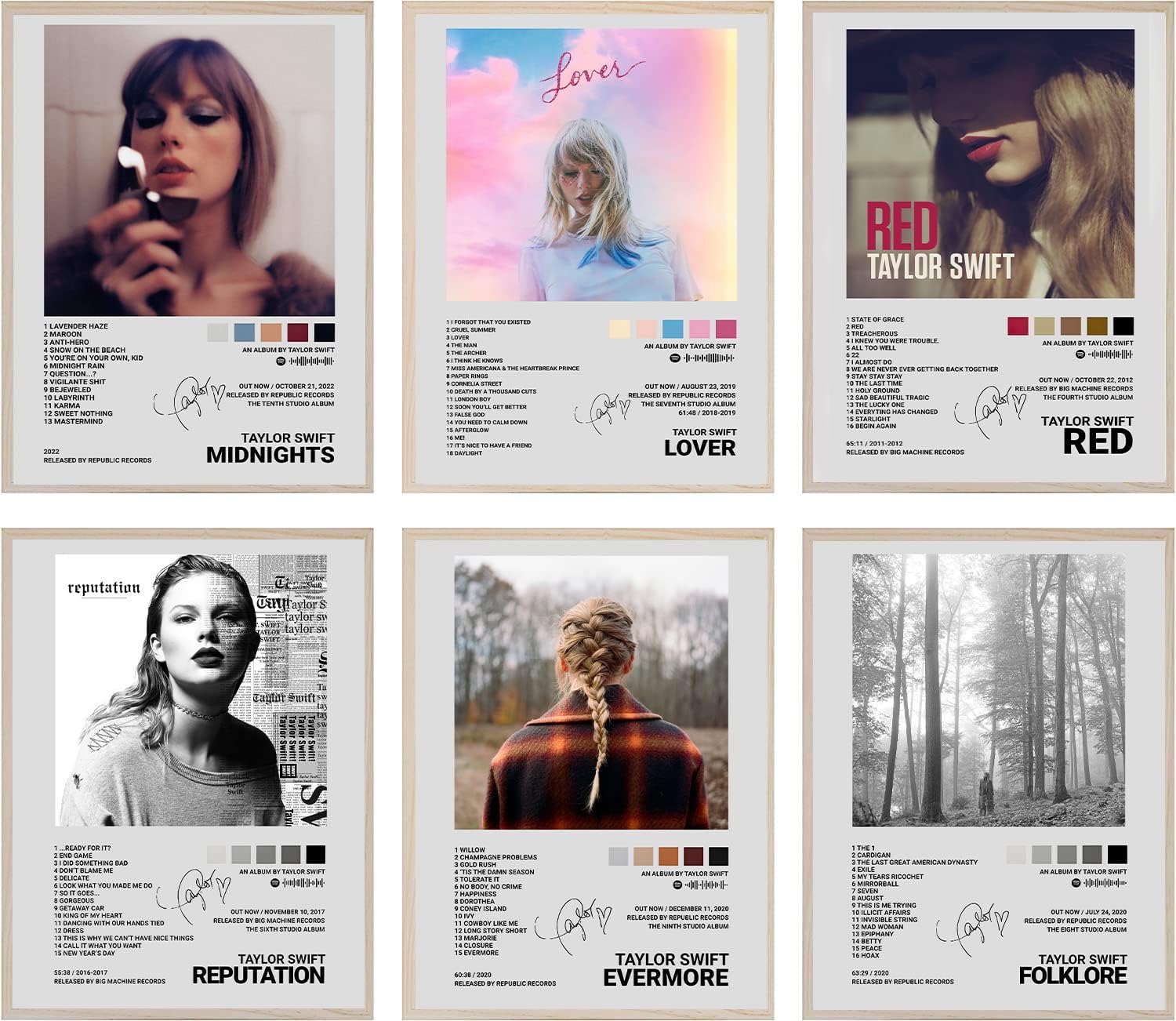 Wall Décor - Taylor Music Posters Album Cover Signed Posters HD Prints Album Cover Canvas Wall Art Room Aesthetic Pictures Set of 6 for Living Room Bedroom Music Classroom Girls Wall Decor Art 8x10 inch Unframed