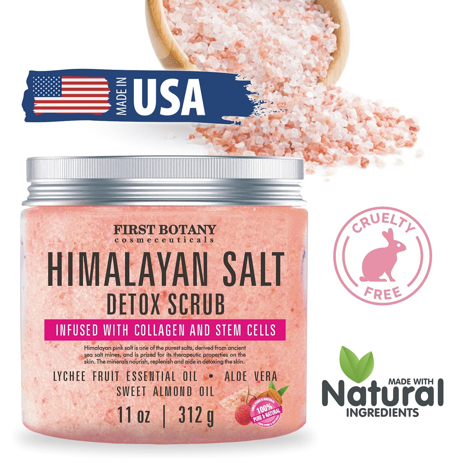 First Botany Body Scrub - Natural Exfoliating Salt Scrub & Body and Face Souffle helps with Moisturizing Skin, Acne, Cellulite, Dead Skin Scars, Wrinkles (10 fl oz, Himalayan Salt) - Image 2