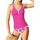 Kimoda Teen Girls Tankini Swimsuit Girls V Neck Straps Bathing Suit Two Piece Printed Swimsuit 9-16 Years