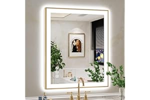 YEELAIT 36x30 Inch LED Bathroom Mirror with Lights (Front Lit and Backlit) Gold Framed Lighted Vanity Mirror for Bathroom Wall Dimmable Anti-Fog Memory Tempered Glass Horizontal/Vertical