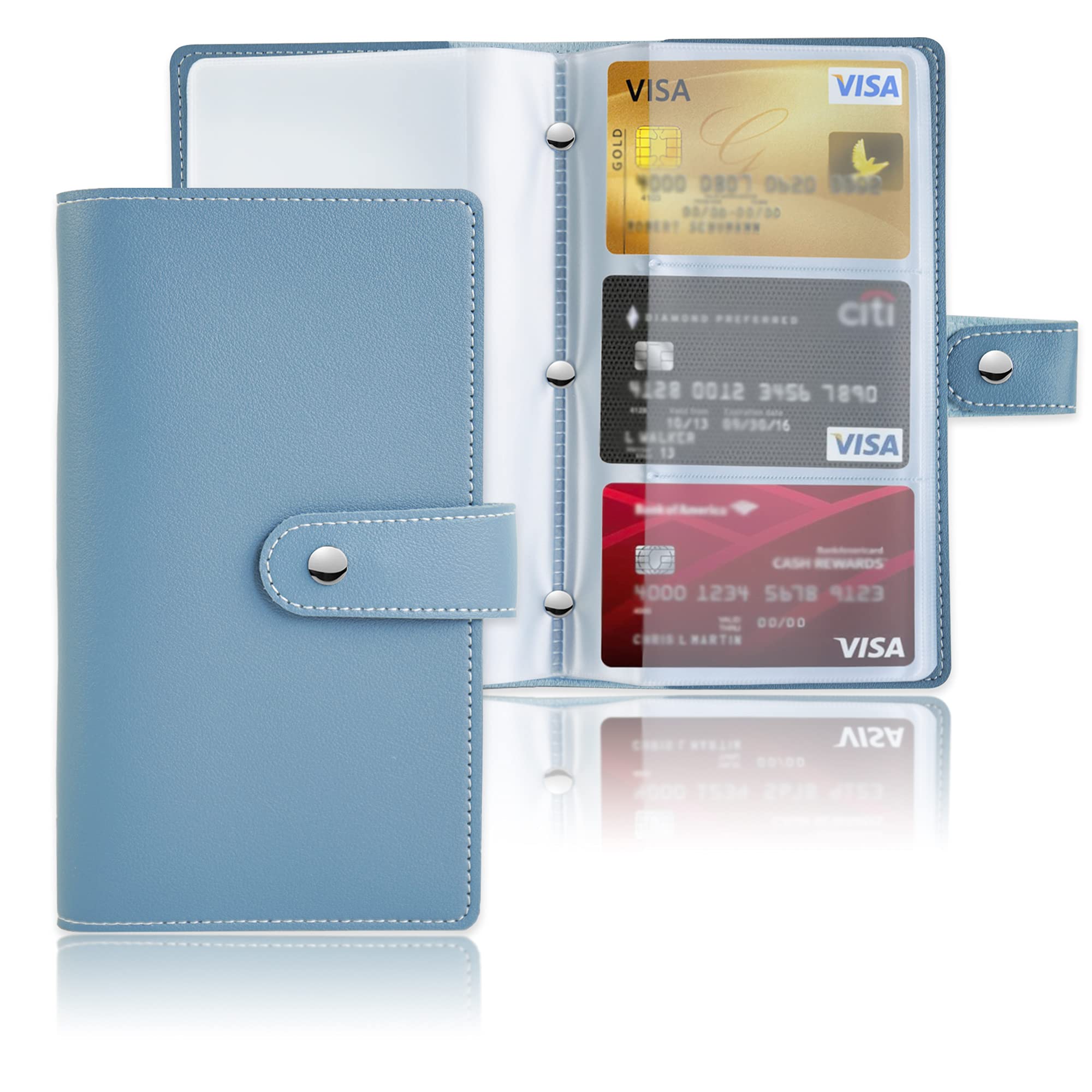 Business Card Holder Book, LIZIMANDU Business Card Book Case PU Leather Organization Binder Name ID Card Holder for Men & Women, Up to 96 Cards Capacity (1 Pack, 1-Blue)