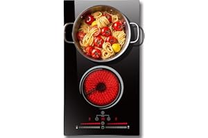 Nefaracy 2 Burner Electric Stove 3200W, Drop-in Electric Cooktop with Slide Control, 12 Inch Ceramic Cooktop 220V, 99 Mins Timer, Safety Lock & Extended Zone, Hard Wire