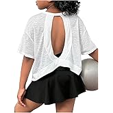 SOLY HUX Girl's Open Back Workout Tops Short Sleeve Crew Neck Running Sports T Shirts Summer Clothes