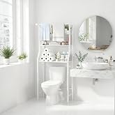 UDEAR 3-Tier Over The Toilet Rack,with Hanging Rod,Tower Shelf,White | Toilet Towel Rack, Three-layer Iron Plate, Suitable for Bathrooms
