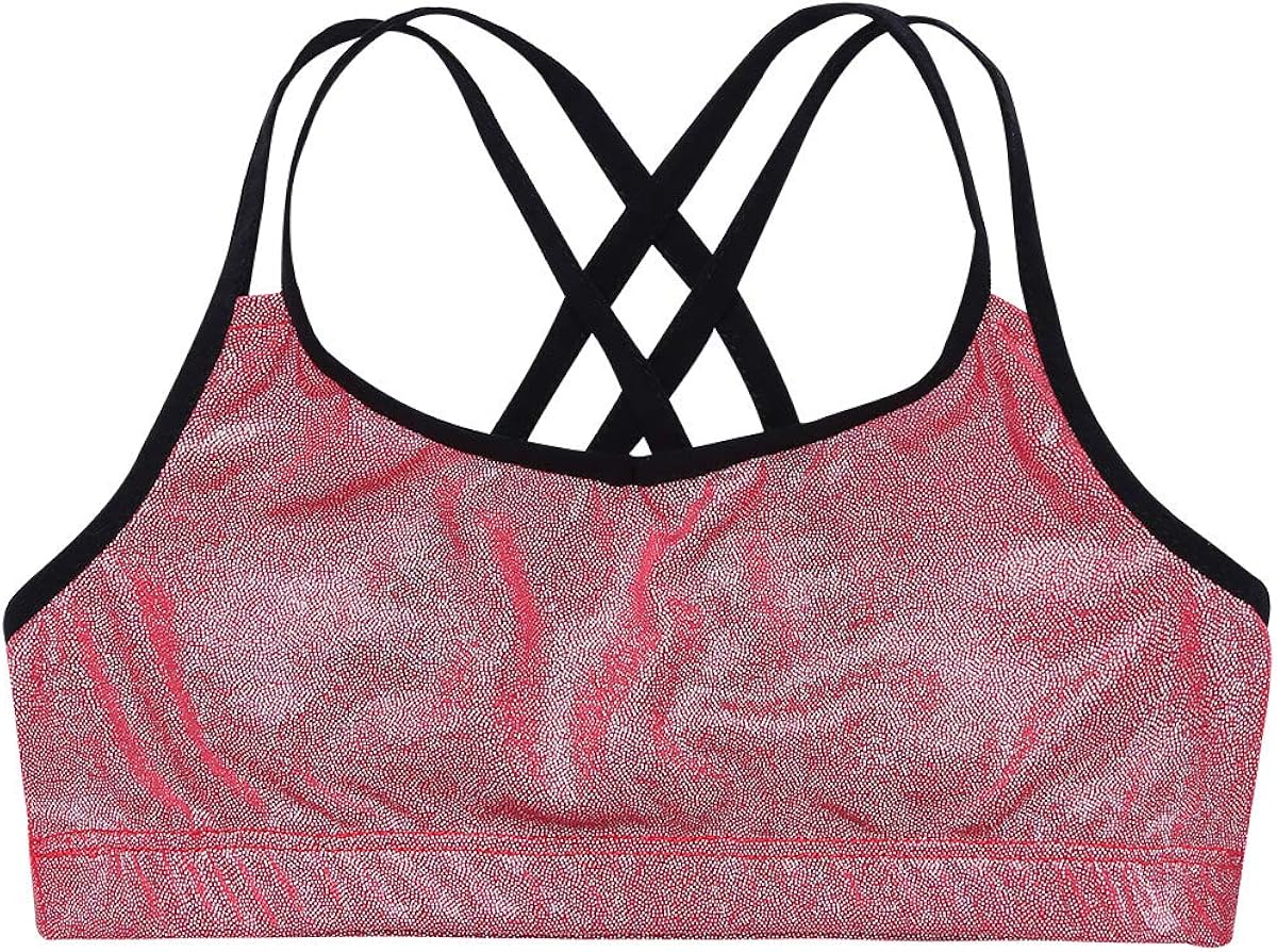 winying Girls Double Straps Criss Cross Back Metallic Crop Top Dance