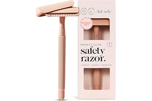 Kitsch Double Edge Safety Razors for Women and Men, Long Metal Handle and Stainless Steel Single Blade Razor with 5 Double Edge Refills, for Shaving and Travel Essentials - Terracotta