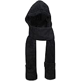 Bioterti Super Soft Fleece Women’s Hooded Scarf & Hat W/Glove Pockets