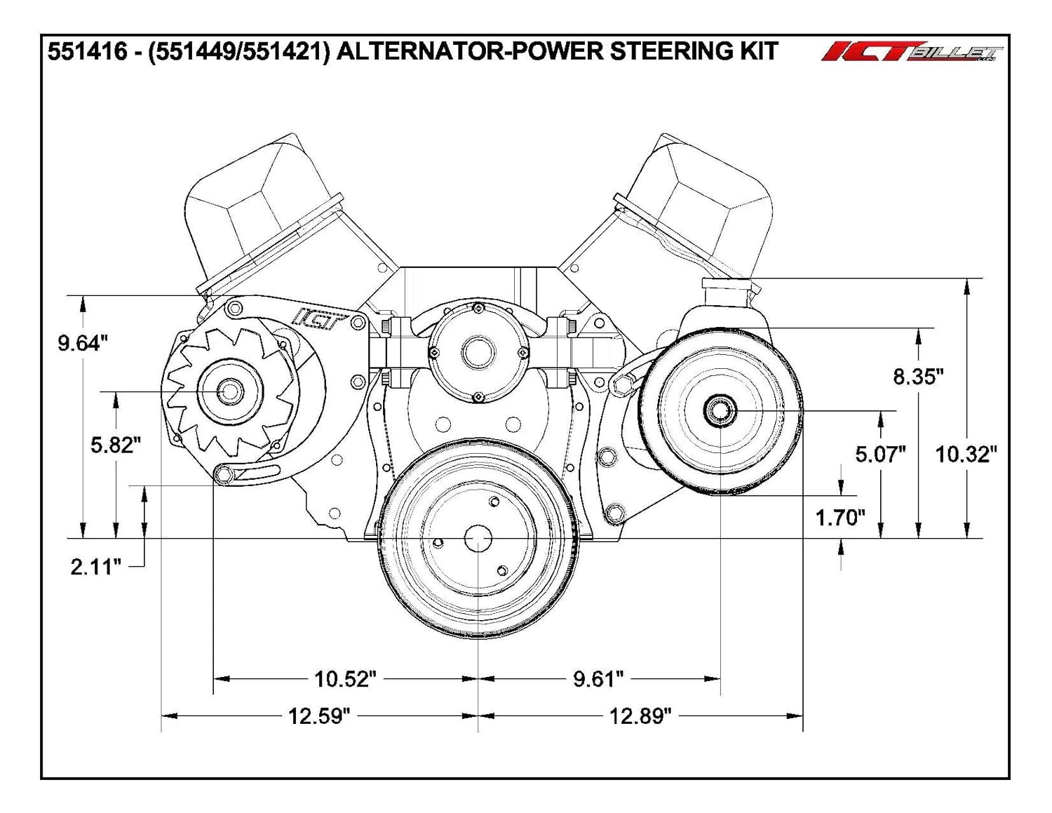 ICT Billet BBC Alternator Bracket Adjustable Electric Water Pump Low