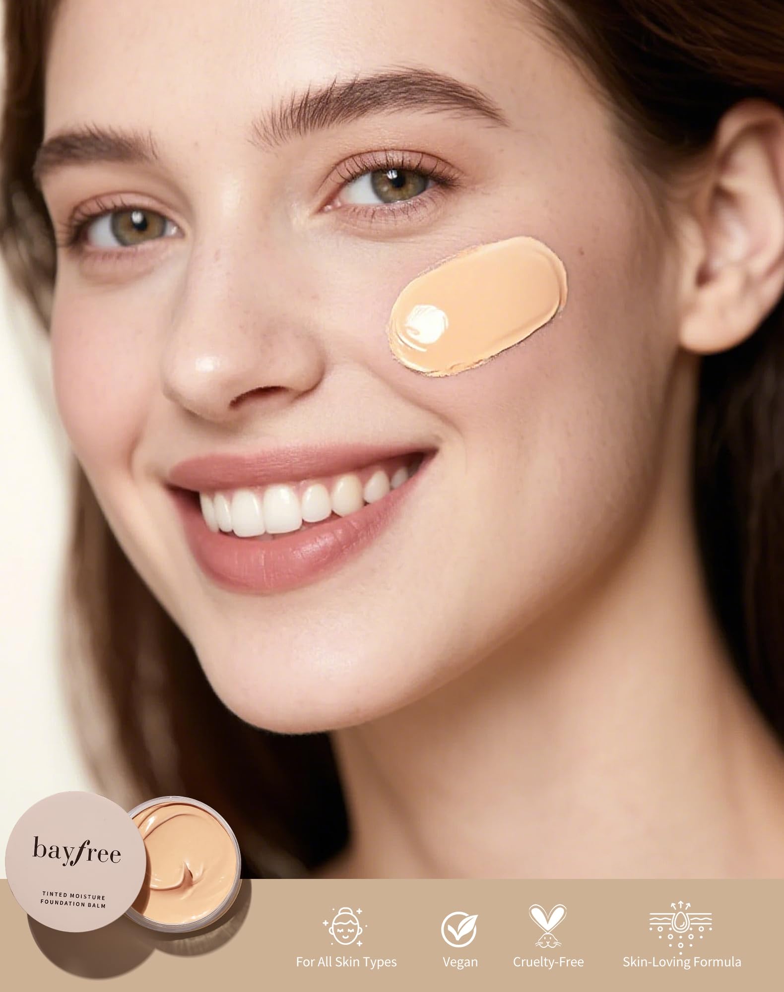 bayfree Tinted Moisture Foundation Balm, All-Day Wear Full Coverage Foundation, Hydrating & Weightless, Sweatproof & Humidity-Resistant, Buildable Natural Finish, Vegan Korean Makeup