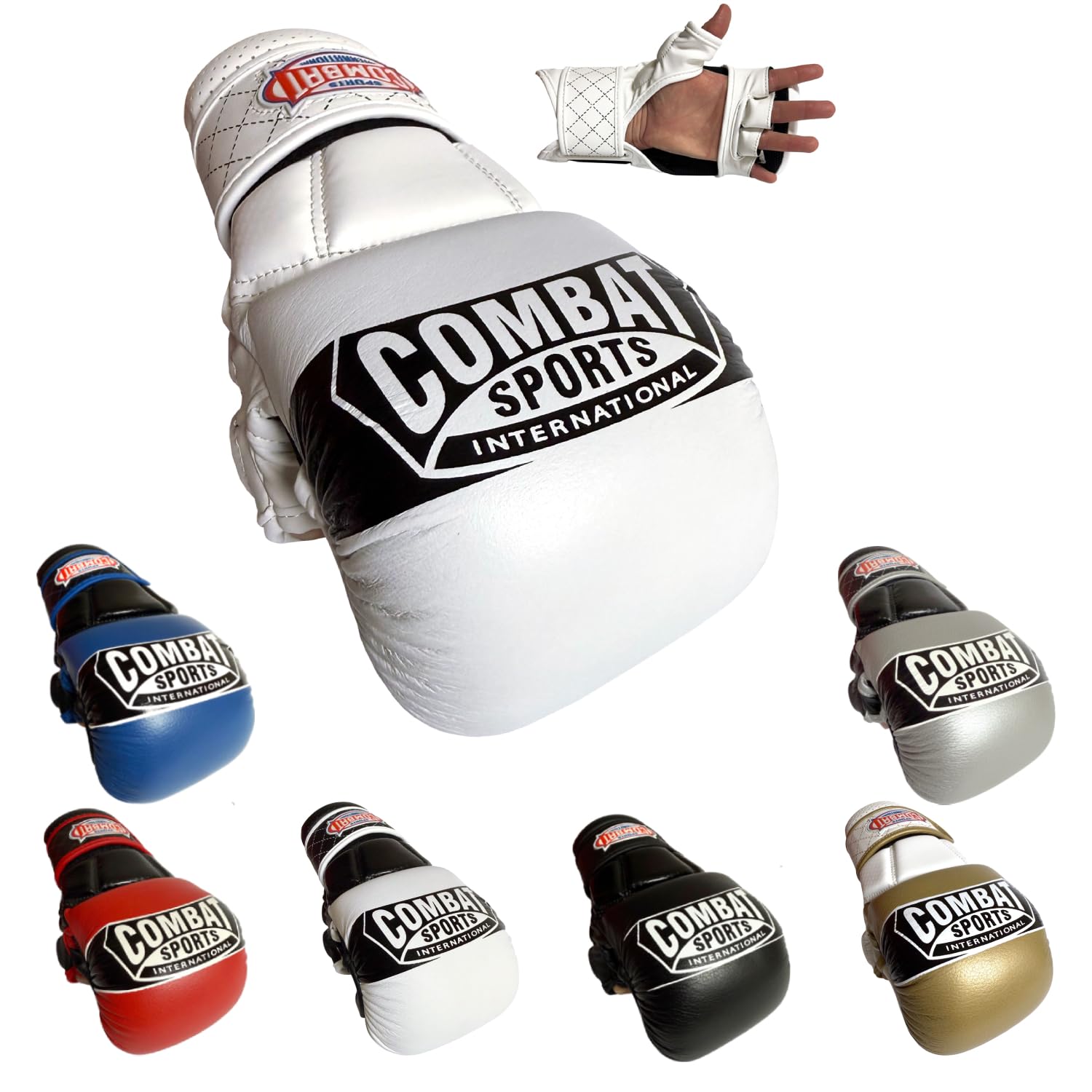 Combat Sports Max Strike MMA Training Gloves, Open Palm Gloves for MMA, Muay Thai, and Kickboxing, White/White, Large Image