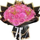 suryushi Pink Glitter Roses Bouquet, 24 Pcs Shiny Glitter Flowers Bouquet, Everlasting DIY Artificial Roses Bouquet for Christmas, Birthday, Anniversary, Wedding, Engagement