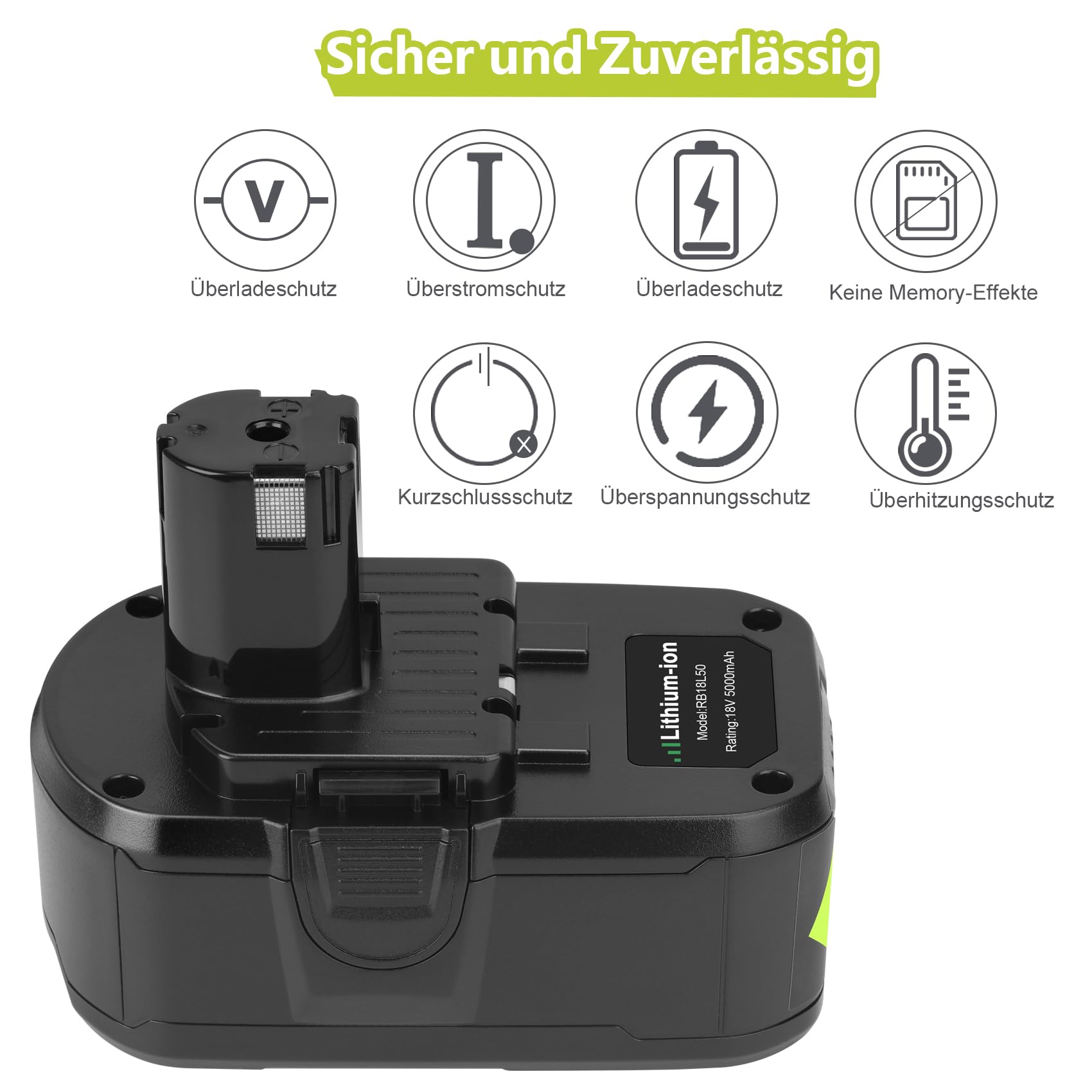 REACELL 2 Stück 5000mAh Ersatzakku für Ryobi 18V RB18L50 Li-ion akku für Ryobi ONE+ RB18L40 RB18L25 RB18L15 BPL-1820G P108 P104 P107 P105 Werkzeugen mit LED-Anzeige 4