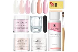 Saviland Acrylic Nail Starter Kit: Clear Pink Nude Acrylic Powder & Liquid, Brush, Files, Forms, Press On Nails, Home Practice Set